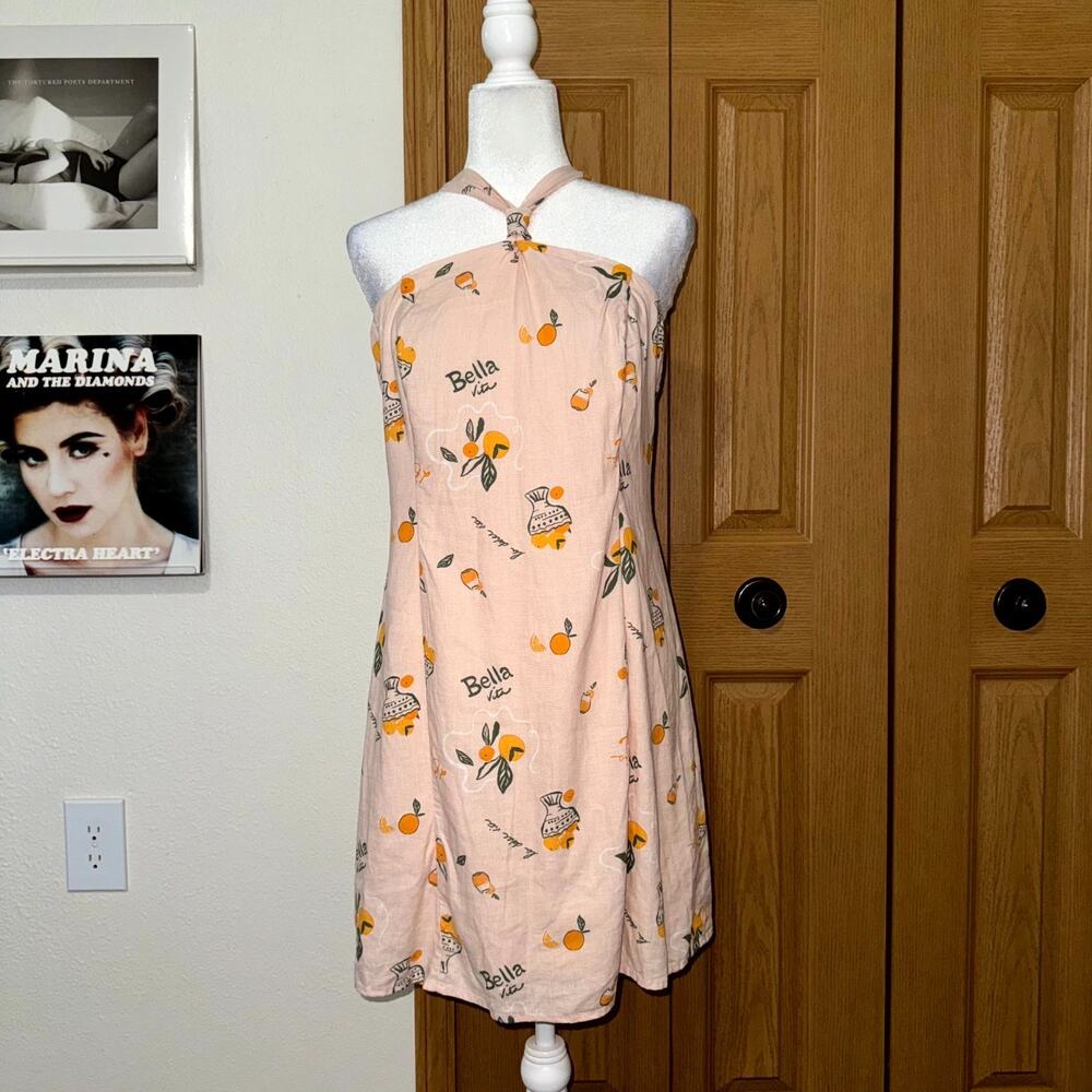 Wild Fable Sundress Size Large Pink Orange Print Bella Vita Halter Tie‎ Back NWT